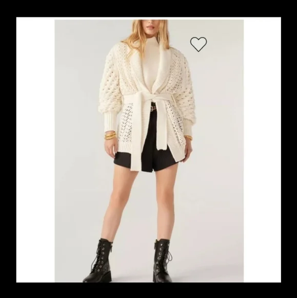 ba&sh Kyr Long Sleeve Open Front Sweater Cardigan ecru/off white Women’s Small - Picture 3 of 13